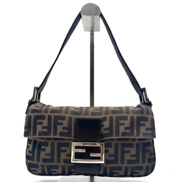 Authentic FENDI Zucca Mamma Baguette Canvas Leather Shoulder Bag Brown Tan - Picture 4 of 15